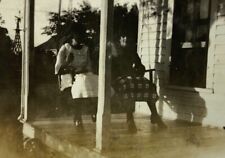Two Women Sitting In Porch Swing B&W Photograph 2.75 x 4.5 picture