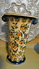 Large Crackle Finish Vase With Lemon And Bird Pattern picture