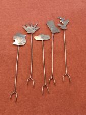 Vintage Southwestern Mexico Alpaca Silver Hors D'oeuvre 5 Cocktail Picks Forks picture