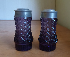 1890 MATCHING PAIR OF PRETTY AMETHYST GLASS SALT PEPPER SHAKERS WITH LIDS picture