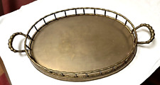 Vintage Large Oval Solid Brass Faux Bamboo Oval Tray Handles Tiki Bar Vibe MCM picture