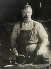 Antique Vtg RPPC Blacksmith Working Horseshoe Id’d John Damonn Occupation picture