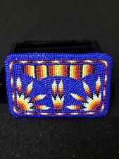 NICE BLUE HAND CRAFTED CUT BEADED GEOMETRIC NATIVE AMERICAN INDIAN BELT BUCKLE picture