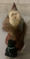 Vintage Fabric Santa Claus Figure Fur Trimmed Artist Signed picture