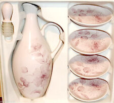 Lenox Pink Floral Oil Bottle & 4 Bread Dipping Plates 6PC Porcelain Gift Set New picture