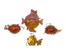Lot 4 Blown Glass Puffer Fish Christmas Ornaments Iridescent Tropical Colorful picture