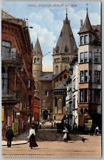 Mainz Germany c1910 Postcard Fischtorstrasse Mit Dom Street Scene picture