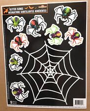 Glitter Window Cling Decal-ARACHNOPHOBIA SCARY SPIDER & WEB-Halloween Decoration picture