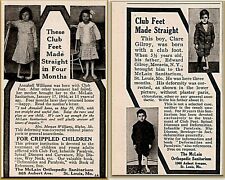  2 1915 - 19  McLain Orthopedic Club Foot Crippled Children Cure Print Ads picture