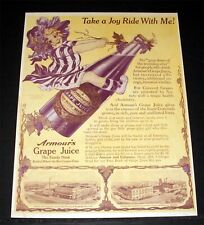 1913 OLD MAGAZINE PRINT AD, ARMOUR'S GRAPE JUICE, TAKE A JOY RIDE WITH ME picture