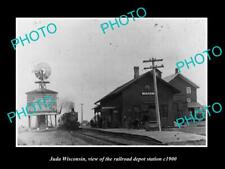 OLD LARGE HISTORIC PHOTO OF JUDA WISCONSIN THE RAILROAD DEPOT STATION c1900 picture