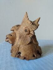 Parasite Wood Bird Owl Bust Hand Carved Made Wooden Sculpture Statue Decor 3x3x2 picture