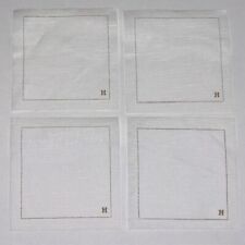 4 Authentic Hermes Cocktail Napkins Faux Linen from France w/ H Logo & Box picture