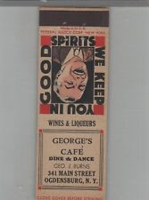 Matchbook Cover 1920s-30's Federal Match George's Cafe Ogdensburg, NY picture