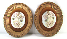 Vintage Capodimonte Style Romantic Couple Porcelain Wall Plaque/Velvet Set Of 2 picture