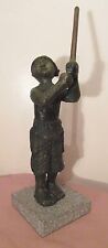 21lbs antique Japanese stylized figural fisherman solid bronze marble statue  picture