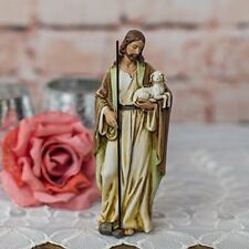 Jesus Christ with Lamb 6 Inch Resin Stone Tabletop Statue Figurine picture