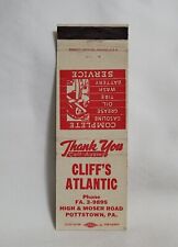 Vintage Cliff's Atlantic Gas Oil Matchbook Cover Pottstown PA Advertising picture