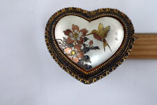 Vintage Schmid Heart Shape Metal Trinket Music Box Bird & Flowers Made in Japan picture