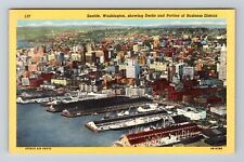 Seattle WA-Washington, Aerial Docks And Portion, Vintage Postcard picture