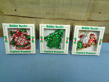 Vintage GIFTCO Holiday Dazzler Sequined Ornaments-Set of 3-Bell Tree House picture
