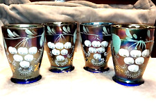 Northwood Rare Antique Carnival Glass 4 Cobalt Blue Hand Painted/Panel Tumblers picture