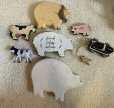 Vtg Lot 5 Wooden Carved Pigs Primitive Farmhouse Americana Pigs and Cows picture