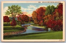 Racine Wisconsin Horlick Park Scenic Natural Landscape Linen WOB Postcard picture