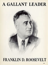 1936 Franklin Roosevelt GALLANT LEADER Campaign Window Poster (3413) picture