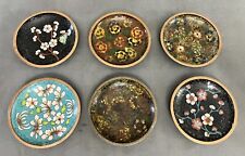 Set Of 6 VTG Chinese Enameled Cloisonné Coasters/Trinket Plates 3.75” picture