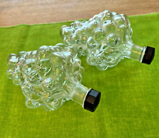 Vtg 2 Grape Cluster Clear Glass Bottles Wine Decanter Oil & Vinegar Bottles picture