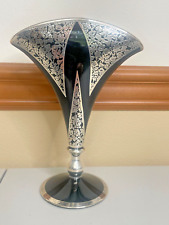 Very Rare Vintage Rockwell? Glass Fostoria Fan Vase Sterling Overlay picture