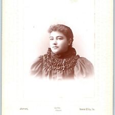 c1900 Iowa City IA Young Lady Puffy Dress Floral Cabinet Card Photo Vtg James B7 picture