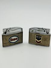 Pair Vintage Kay-Cee Flat Lighters ESSO & CHEVRON Advertising Enamel Japan picture