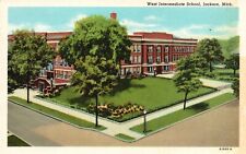 Postcard MI Jackson Michigan West Intermediate School Linen Vintage PC G2080 picture