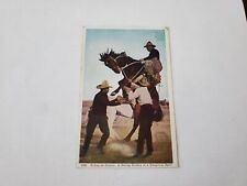 1938 Vintage Color Postcard Riding An Outlaw Daring Cowboy At A Dangerous Sport  picture