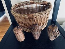 Lot Of  4 Vintage Hand-woven Baskets With Lids One Large picture