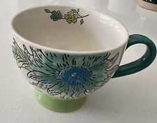 Dutch Wax Floral Peacock Colors Footed Hand Painted Coffee Tea Soup Mug picture