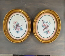 Two  VTG MCM Homco Home Interiors Bird Flowers Matted Gold Oval Frames 9 X 11 picture