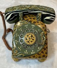 Hand Painted Rotary Dial Phone. 1986. Vintage Folk Art Animal Print Design picture