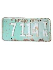 1957 Idaho Truck License Plate 7 114 TK White On Green Classic Patina  picture