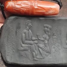 Antique Love Story of Roman King Intaglio Agate Bead Stamp or Seal. picture