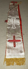 VINTAGE PRIEST CATHOLIC MASS VESTMENT MANIPLE WHITE LITURGICAL SILK IMPERFECTION picture