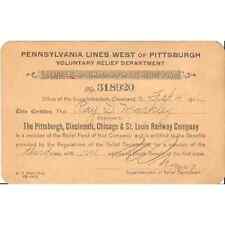 1916 Pennsylvania Lines of West Pittsburgh Relief Fund Member Certificate TJ8-1 picture