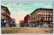Cedar Rapids Iowa IA Postcard Third Street First Avenue Streetcar Buildings 1915 picture