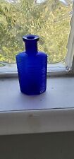 Antique Ribbed Poison Bottle Colbalt Blue 4inc Tall picture