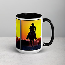 NEW COWBOY SUNSET Cowboy riding off into the sunset Western Fan Mug 15oz GIFT picture