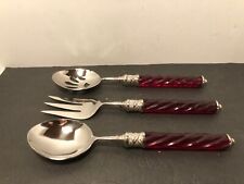 Lenox Holiday Festive 3 Piece Flatware 12” Serving Set Jewel Red Spiral Handles picture
