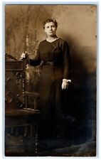 1914 Woman Curly Hair Studio Portrait Garfield Kansas KS RPPC Photo Postcard picture