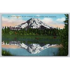 Postcard WA Mount Rainier Mirrored In Lake Spanaway picture